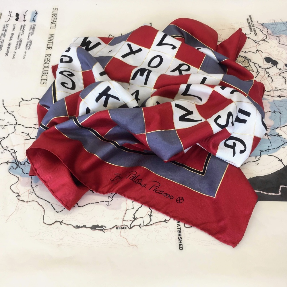 3/$50! Vintage Paloma Picasso Crossword Silk Scarf